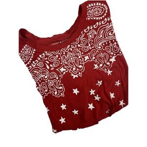 Lucky Brand‎ Women's M Red Handkerchief Print T Shirt Top Knot Front
